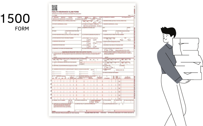 Sample of the HCFA 1500 Claim Form for print and the image of the man